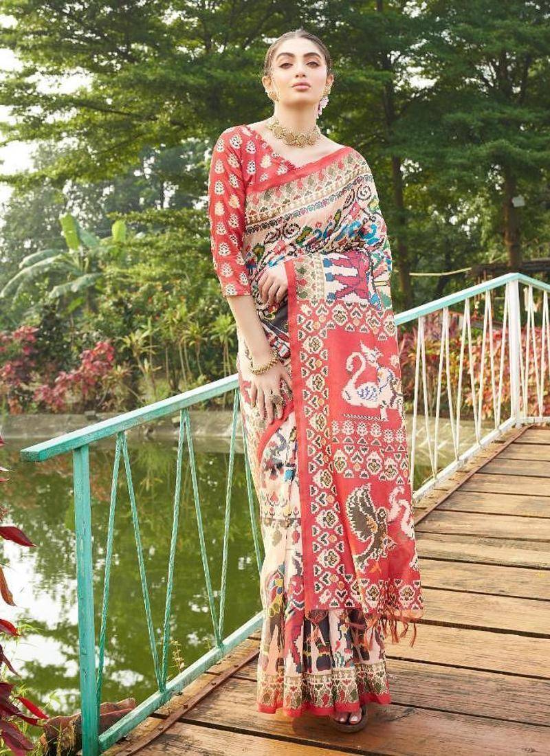 Multicolor tussar silk patola printed sarees