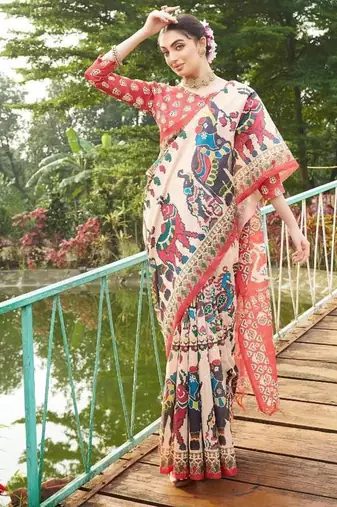 Multicolor tussar silk blend patola printed sarees