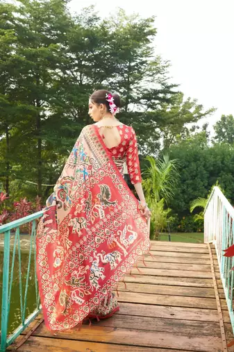 Multicolor tussar silk blend patola printed sarees