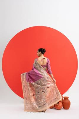 Magenta tussar silk blend madhubani printed sarees 2