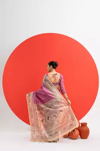 Magenta color tussar silk blend madhubani printed sarees