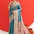 Aqua blue color tussar silk blend madhubani printed sarees