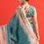 Aqua blue color tussar silk madhubani printed sarees