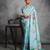 Sky blue color tussar silk lotus printed sarees