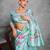 Sky blue color tussar silk lotus printed sarees