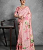 Peach color tussar silk blend lotus printed sarees