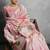Pink color tussar silk lotus printed sarees
