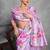 Purple color tussar silk lotus printed sarees