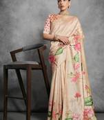 Yellow color tussar silk blend lotus printed sarees