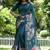 Aqua blue color tussar silk lotus print sarees