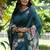 Aqua blue color tussar silk lotus print sarees
