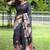 Navy blue color tussar silk lotus print sarees