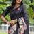 Navy blue color tussar silk lotus print sarees
