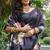 Navy blue color tussar silk lotus print sarees