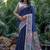 Blue color tussar silk madhubani print sarees
