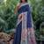 Blue color tussar silk madhubani print sarees