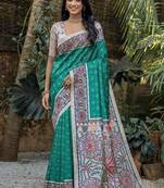 Rama color tussar silk blend madhubani print sarees