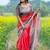 Red color tussar silk madhubani print sari