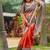 Orange color tussar silk madhubani print sari