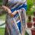 Blue color tussar silk madhubani print sari