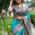 Sea green color tussar silk madhubani print sari