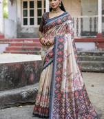 Black-multicolor tussar silk blend patola print sari