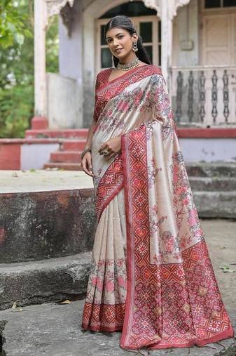 Coffee-multicolor tussar silk patola print sari