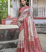 Coffee-multicolor tussar silk blend patola print sari