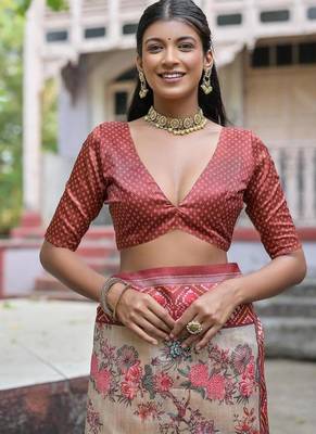 Coffee-multicolor tussar silk blend patola print sari 2