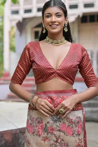 Coffee-multicolor tussar silk blend patola print sari