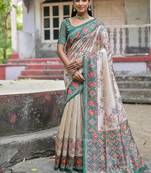 Green-multicolor tussar silk patola print sari