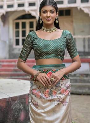 Green-multicolor tussar silk blend patola print sari 2