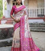 Rani-multicolor tussar silk blend patola print sari