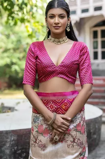 Rani-multicolor tussar silk blend patola print sari