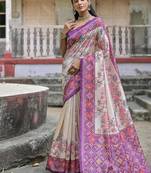 Wine-multicolor tussar silk blend patola print sari