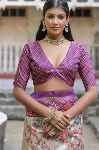 Wine-multicolor tussar silk blend patola print sari