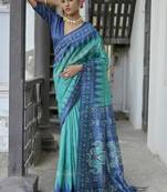 Rama color tussar silk blend temple border print sarees