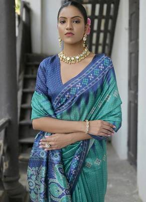 Rama color tussar silk blend temple border print sarees 3
