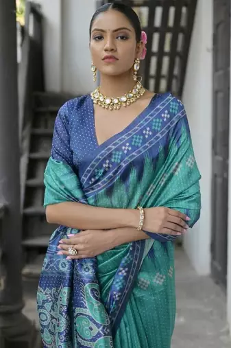 Rama color tussar silk blend temple border print sarees