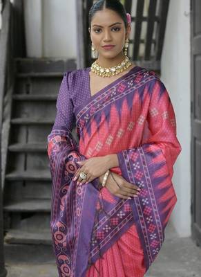 Rani color tussar silk blend temple border print sarees 3