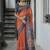 Red color tussar silk temple border print sarees
