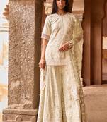 Mint green embroidered silk chanderi sharara set