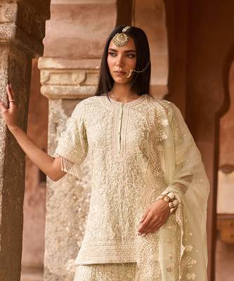 Mint green embroidered silk chanderi sharara set 2