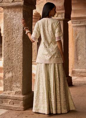 Mint green embroidered silk chanderi sharara set 3