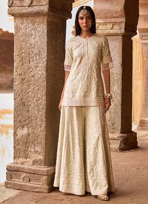 Mint green embroidered silk chanderi sharara set 4