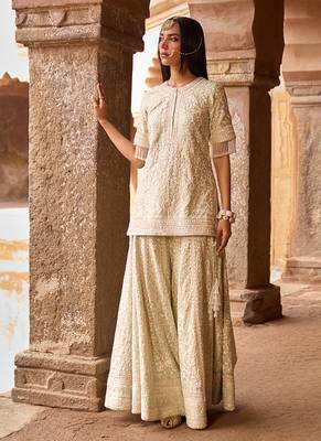 Mint green embroidered silk chanderi sharara set 5