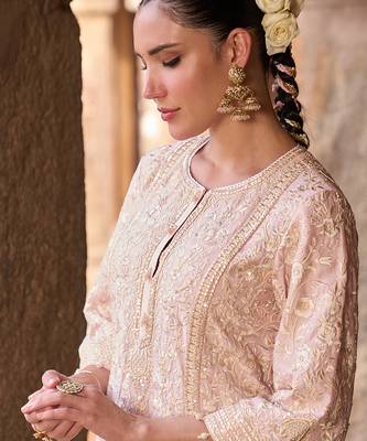 Pink embroidered silk chanderi kurta set 3