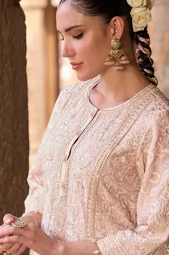 Pink embroidered silk chanderi kurta set