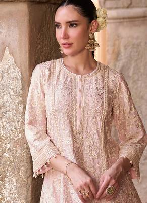 Pink embroidered silk chanderi kurta set 4
