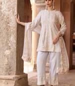 Daisy blue embroidered silk chanderi kurta set
